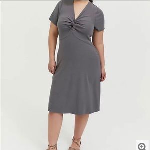 Torrid Gray Rib Twist Front Skater Dress